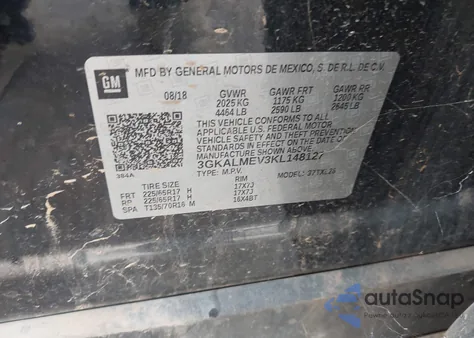 2019 GMC Terrain Sle из США, поврежденный, VIN 3GKALMEV3KL148127